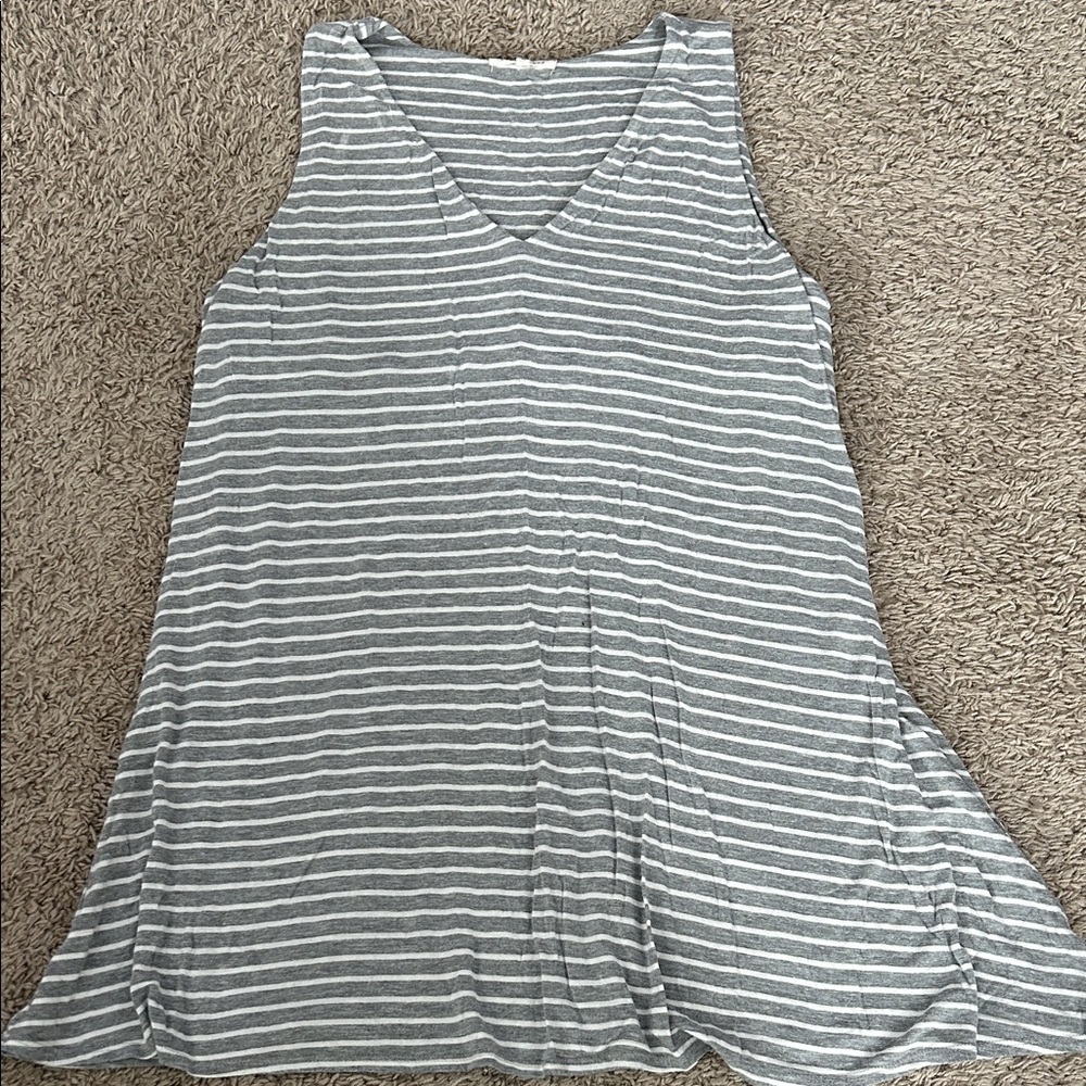 Copper Key Gray and White Striped Tank Top
